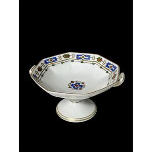 Antique Art Deco Russian Porcelain Pan-Slavic Geometric Compote Footed Bowl